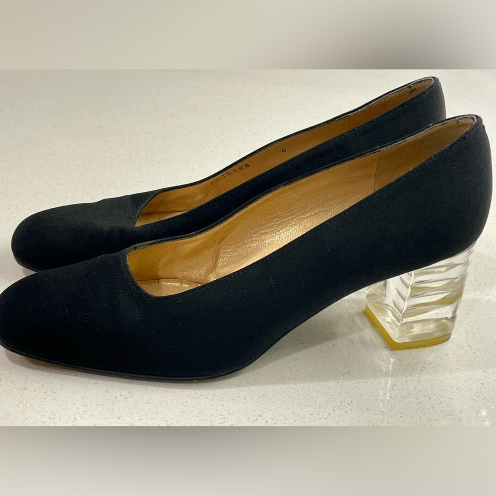 Stuart Weitzman Russell Bromley Black Heels with Clear Block Heel